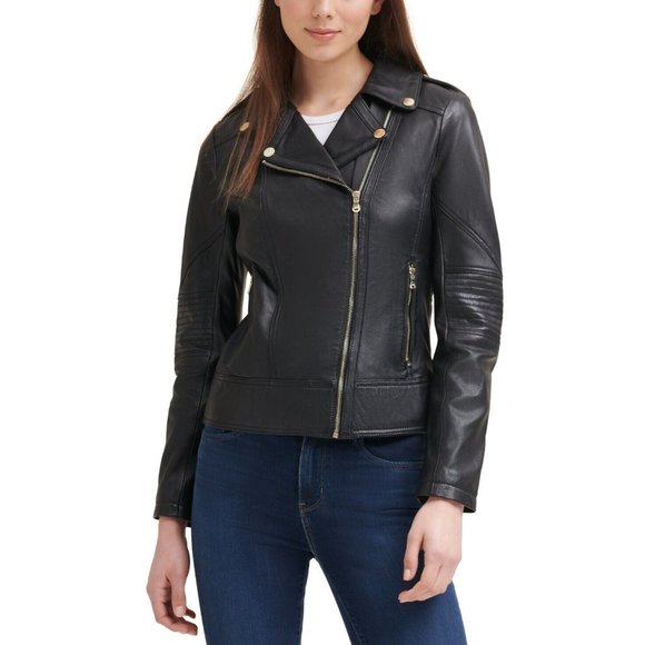 GUESS Women's Genuine Leather Moto Coat, S, NwT T314AFA